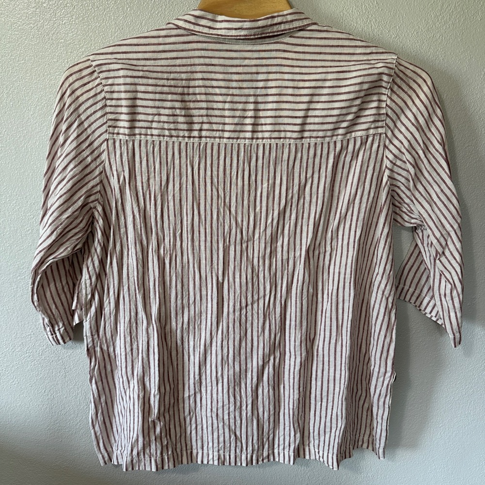 Tahari Linen Tunic Top Red Striped 3/4 Sleeve Split Neck Collared Womens Size 2X - Picture 4 of 6